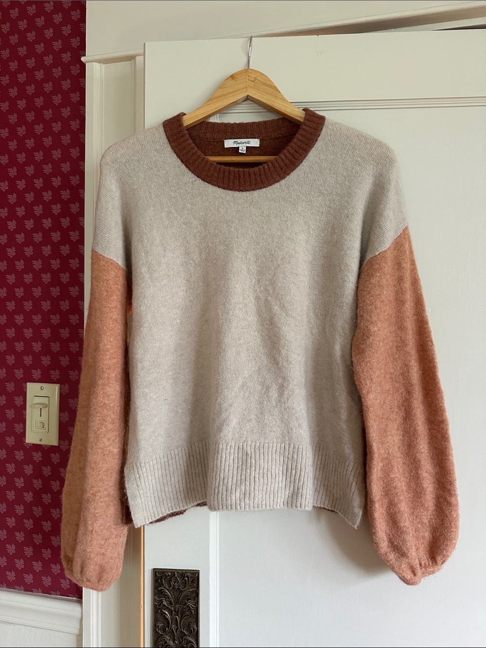 Madewell Two-Tone Crewneck Sweater in Beige and Rust